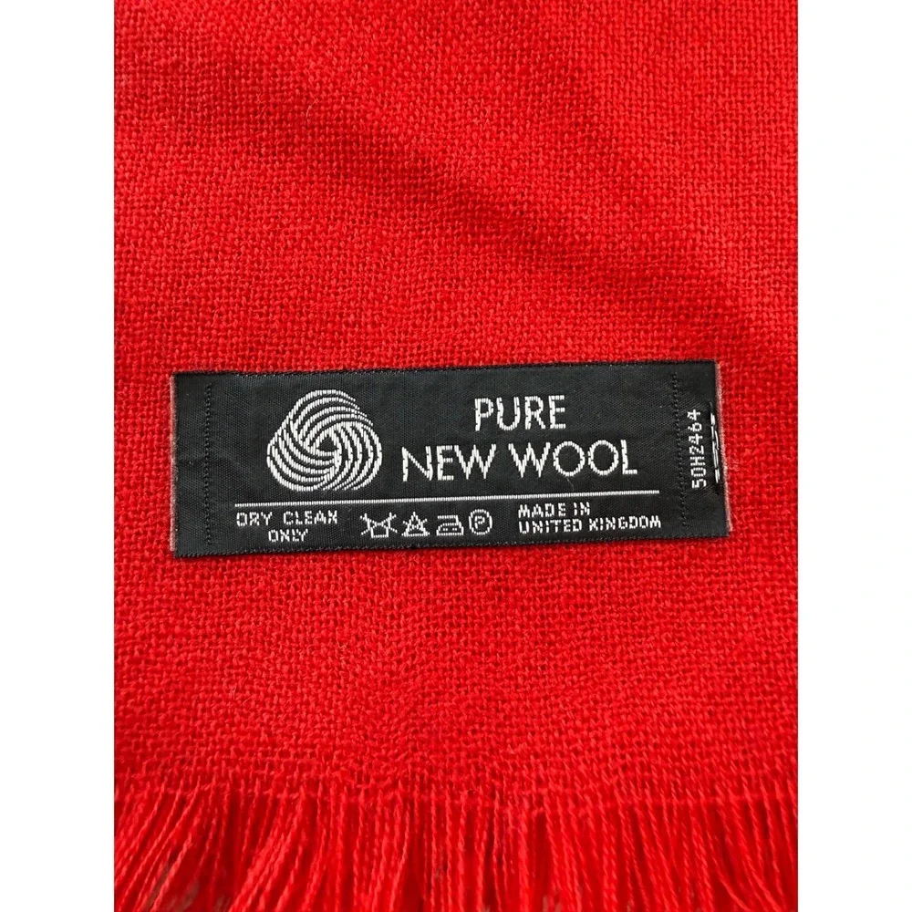VTG Pure New Wool Red Plaid Tartan Square Scarf Fringe Made In United Kingdom